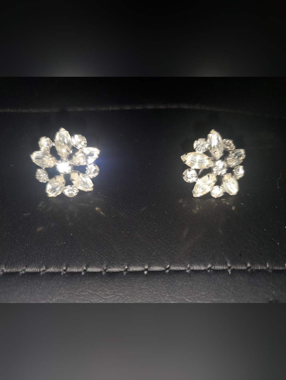 Crystal Floral Stud Earrings - Clear/White